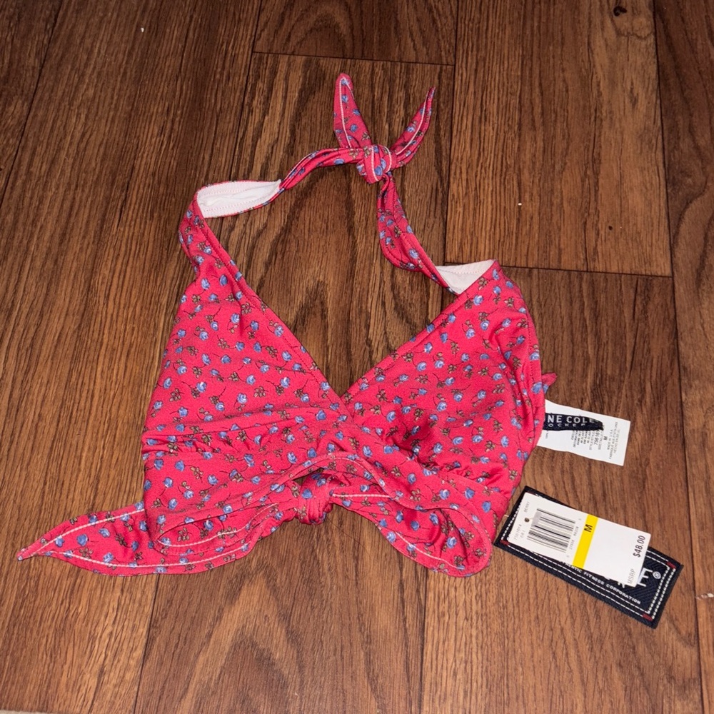 💕Anne Cole Red Floral Bikini Triangle Halter swim Top
